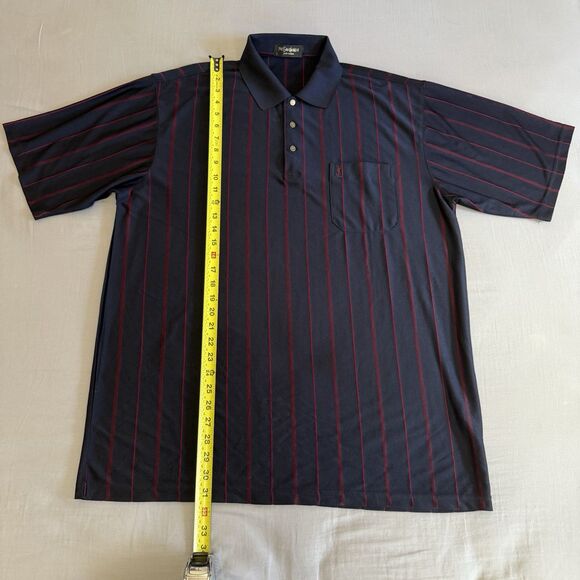 Vtg Yves Saint Laurent YSL 100% Silk Navy Red Stripe Polo Shirt Mens Approx. XXL - Picture 11 of 16